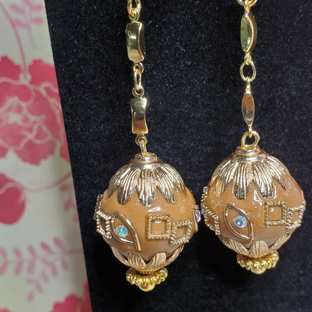 GOLDEN PRINCESS Boho Bead with Gold Chain Earrings.